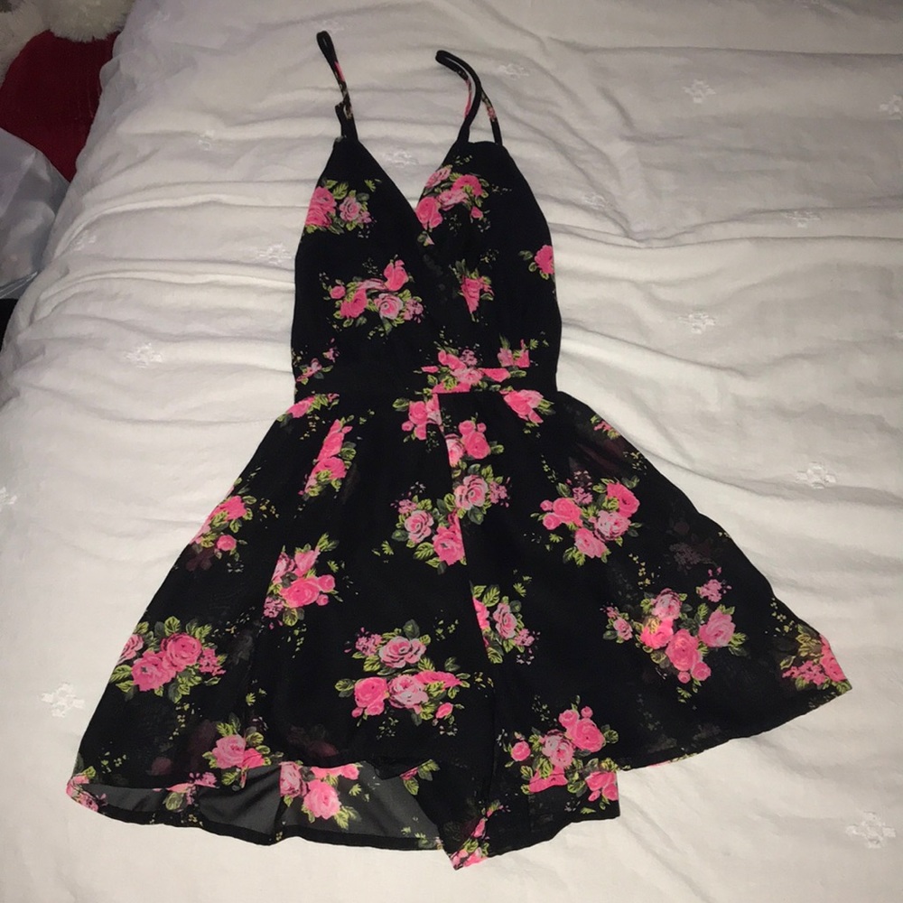 Floral and black Romper